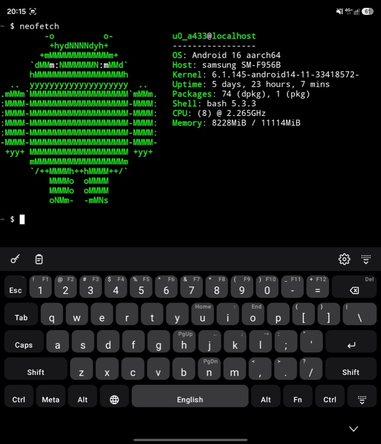 The 60% board under a terminal session on a foldable