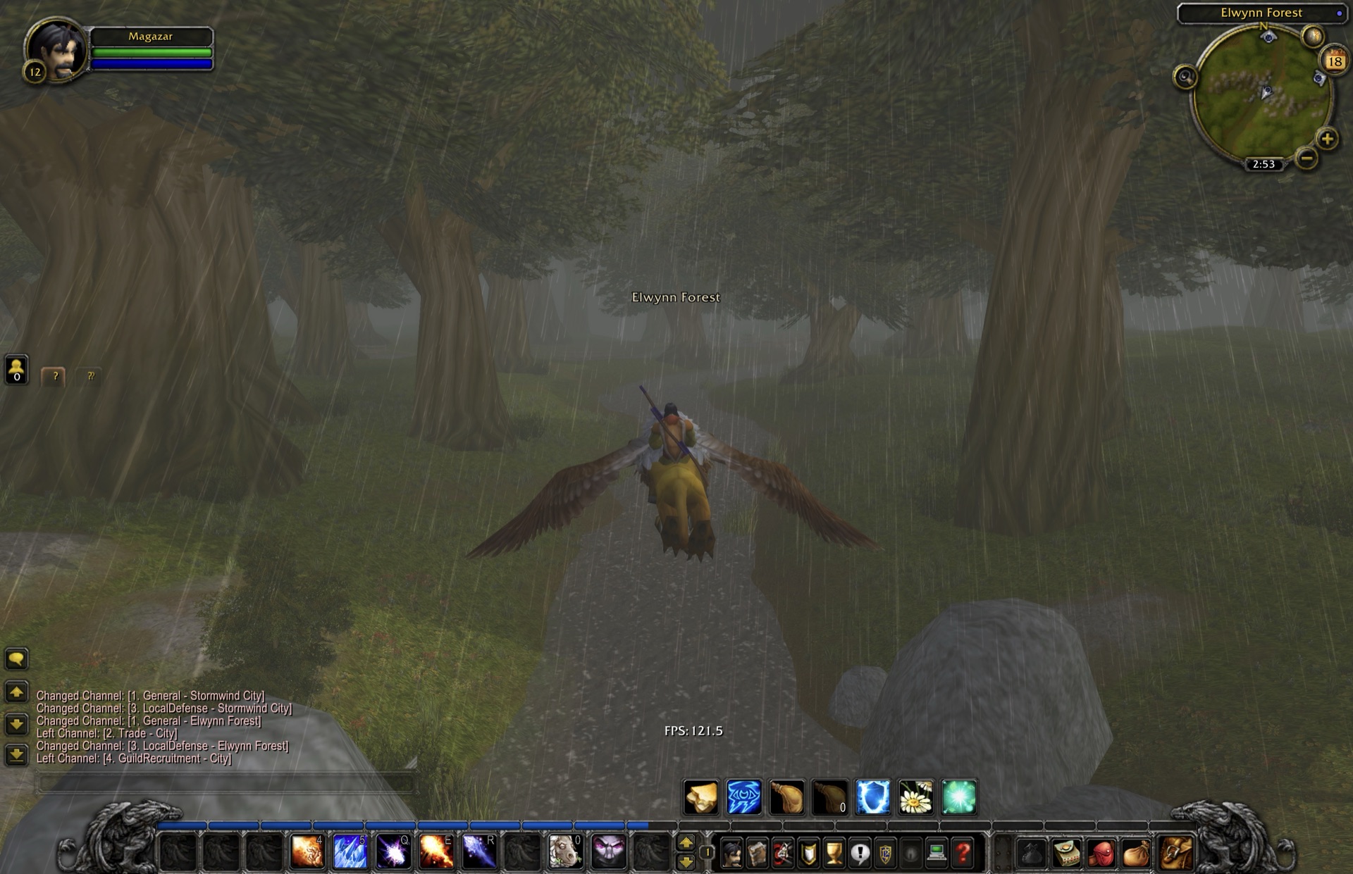 Flying over Elwynn Forest at ~120 FPS